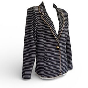 CABLE & GAUGE Elegant Blazer, black, stripes, sequins, gold chain edges. M